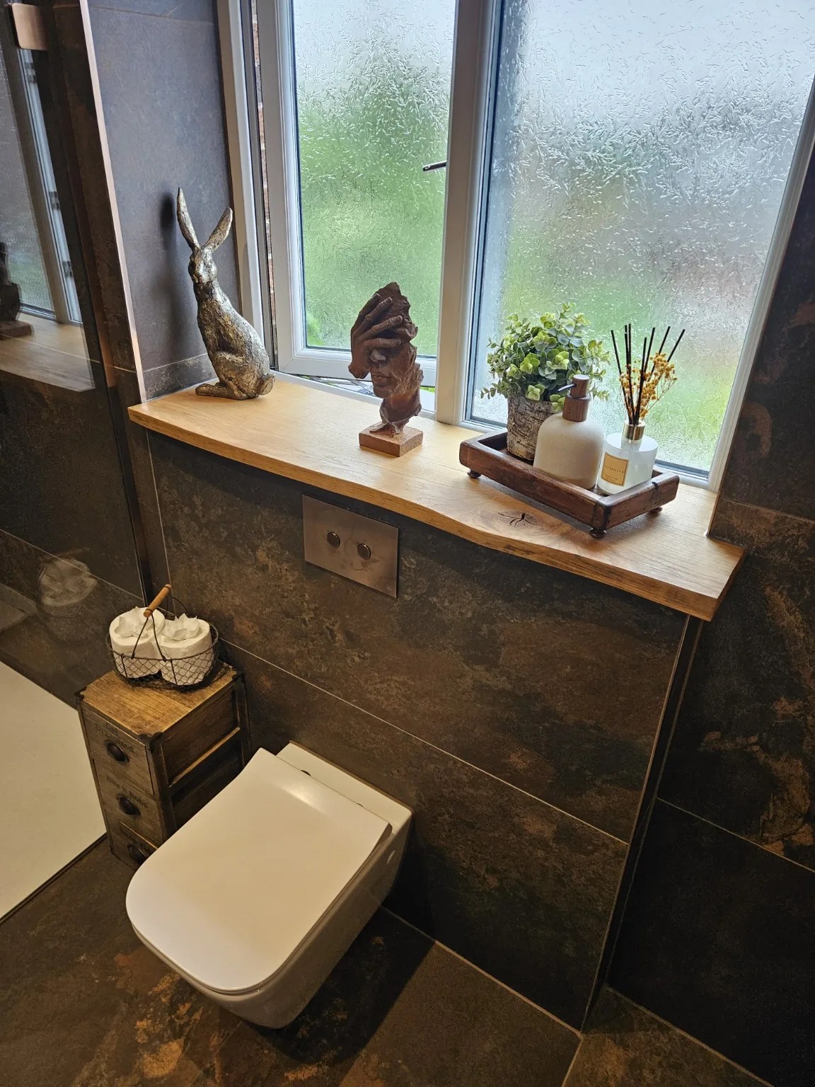 Oak bathroom window board and fitted timber details